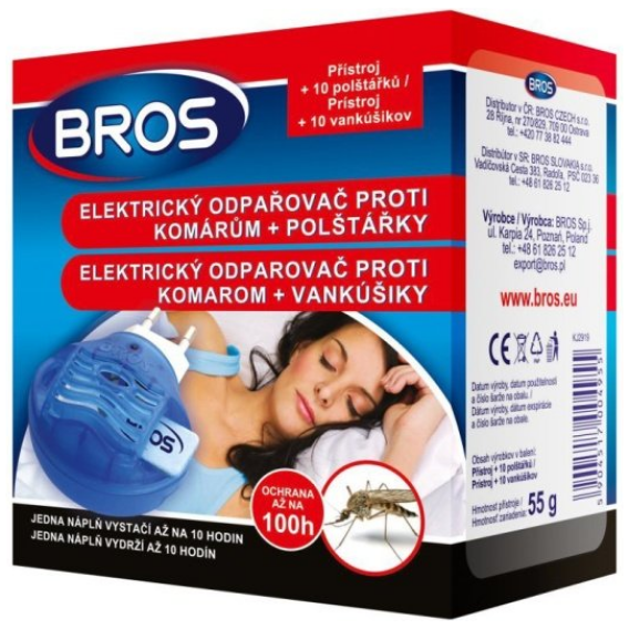 Bros Elektrický odparovač proti komárom + 10 vankúšikov