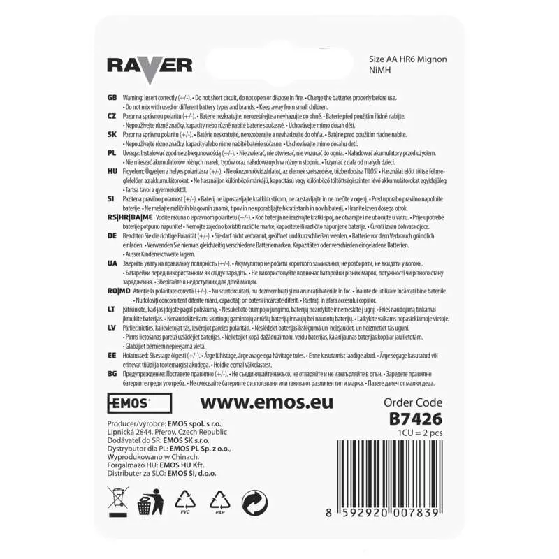 Nabíjacia batéria RAVER 600 mAh HR6 (AA)