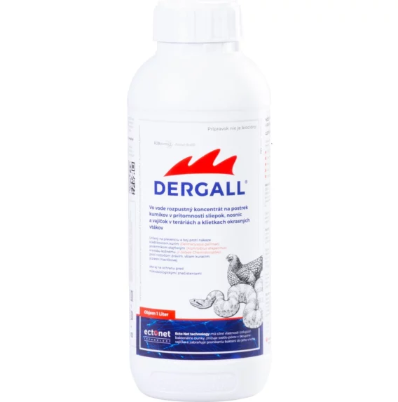 DERGALL® 1000 ml – Prípravok na riešenie proti roztočom a plesniam pre hydinu, vtáky a plazy. Ekologické zloženie, bez pesticídov.