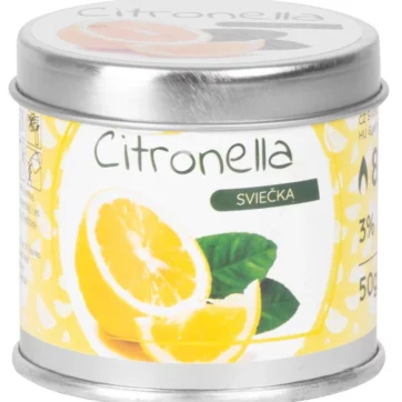 Repelentná sviečka Citronella v plechovej dóze – 50 g, citrusová vôňa, proti komárom