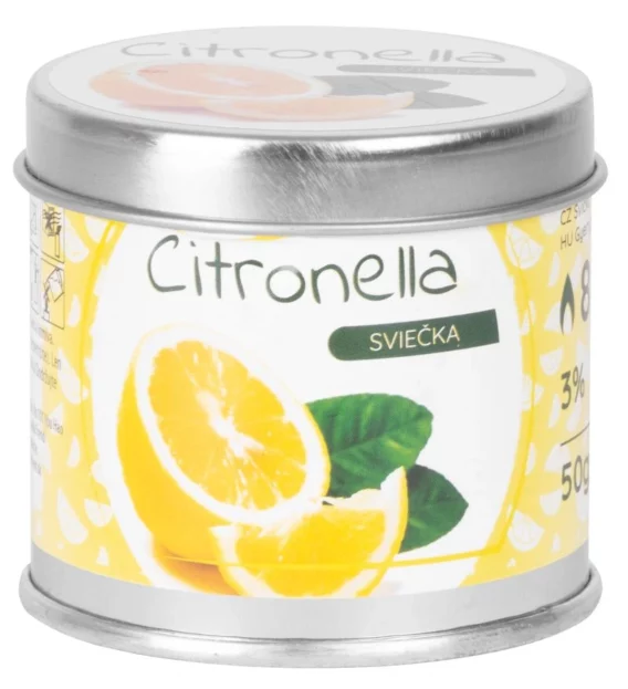 Repelentná sviečka Citronella v plechovej dóze – 50 g, citrusová vôňa, proti komárom