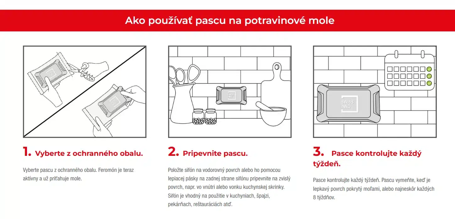 Použitie pasce SWISSINNO® proti potravinovým moliam v domácnosti