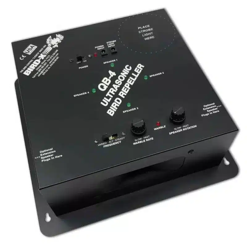 Bird-X QUADBLASTER QB-4 – ultrazvukový odpudzovač vtákov do interiéru