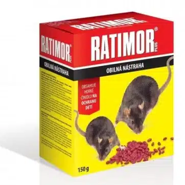 Obilná nástraha RATIMOR Plus na hubenie myší a potkanov v hospodárskych budovách.
