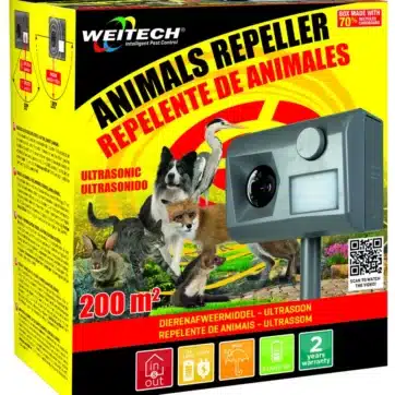 Kompletné balenie produktu ultrazvukový plašič psov a mačiek Weitech WK0055