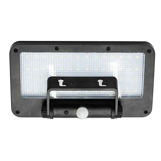 Bočný profil Solight LED solárne svetlo so senzorom, ktorý ukazuje hrúbku a upevňovací držiak.