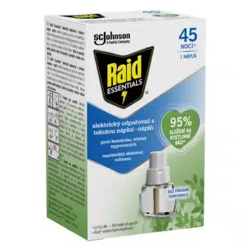 Náhradná tekutá náplň Raid Essentials 21 ml do elektrického odpudzovača komárov.
