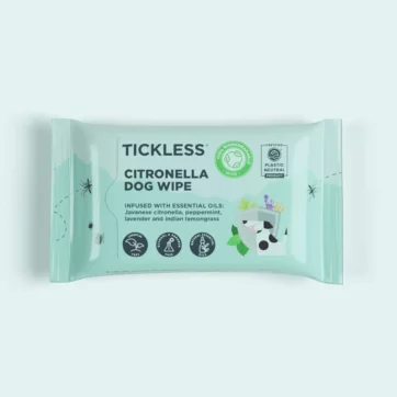 Balenie cestovných repelentných utierok proti komárom a kliešťom pre psov Tickless® s vôňou citronely